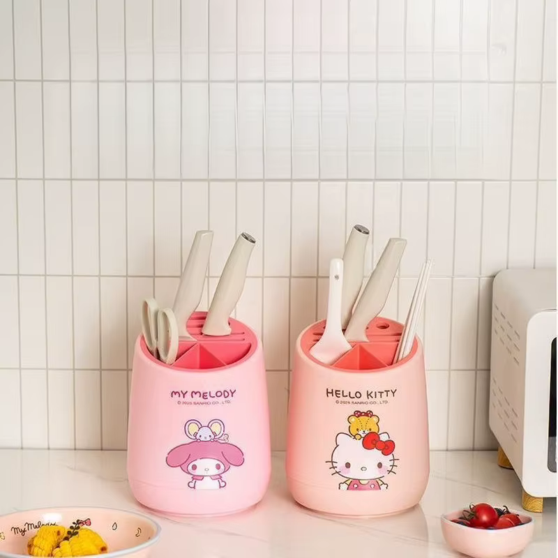 Support de rangement pour couteaux de cuisine Hello Kitty, avec porte-baguettes intégré et égouttoir, bloc à couteaux