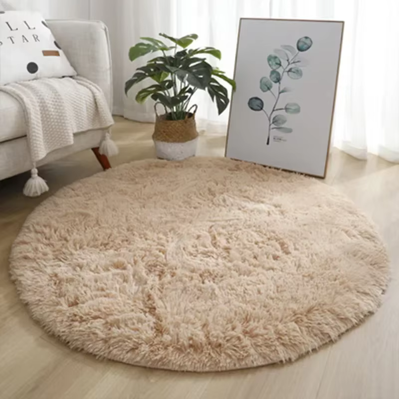 Tapis rond en peluche, tapis blanc moelleux pour salon