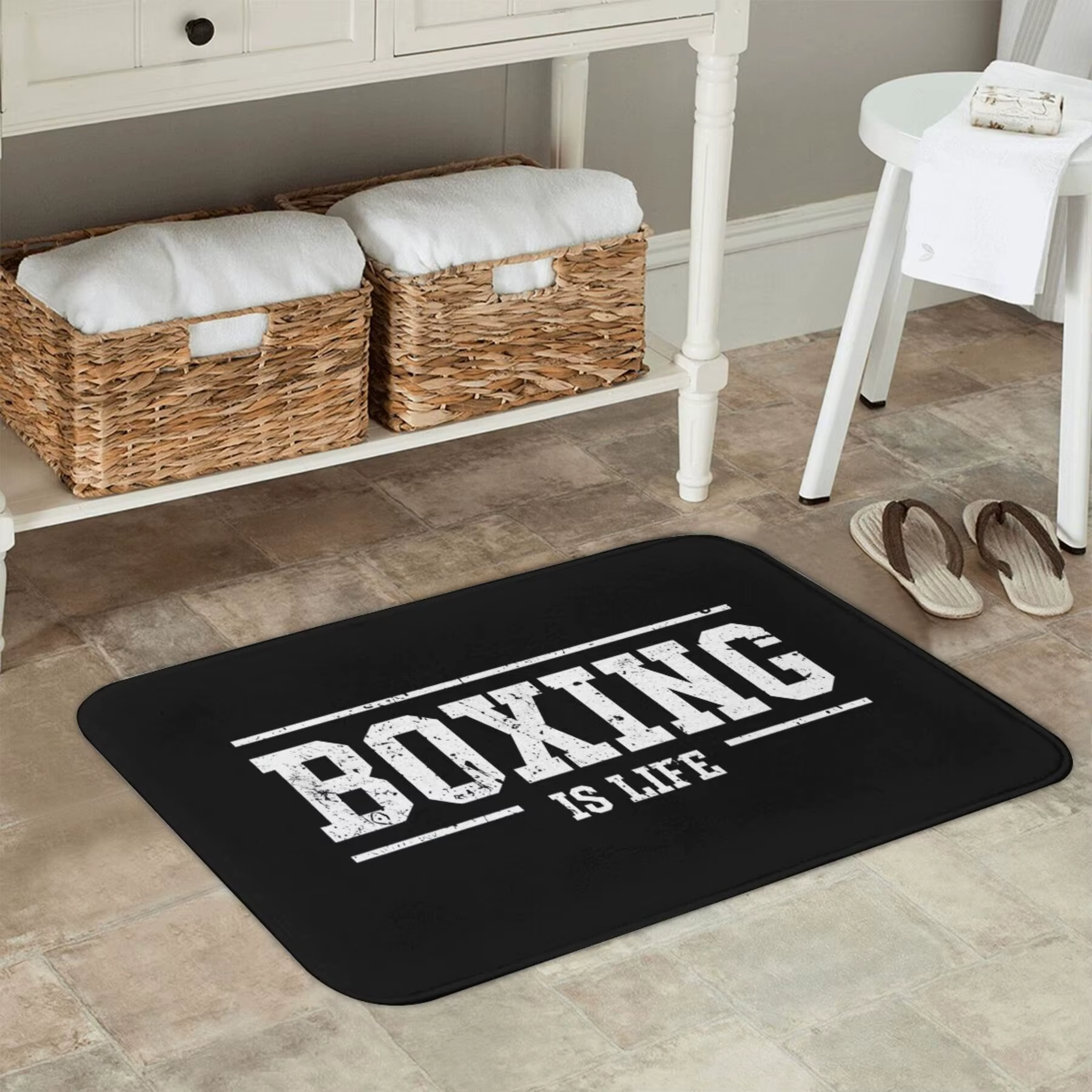 1pc tapis de salle de bain boxe est la vie paillasson flanelle tapis extérieur décor à la maison décor de noël noël