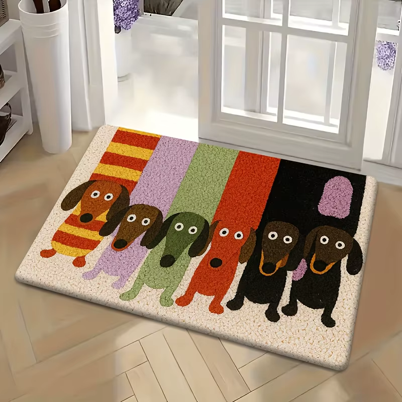 VIKAMA Tapis de bienvenue antidérapant et lavable avec motif de teckel de dessin animé pour la cuisine
