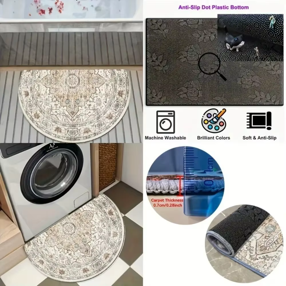 Tapis demi-lune à motif floral en mosaïque