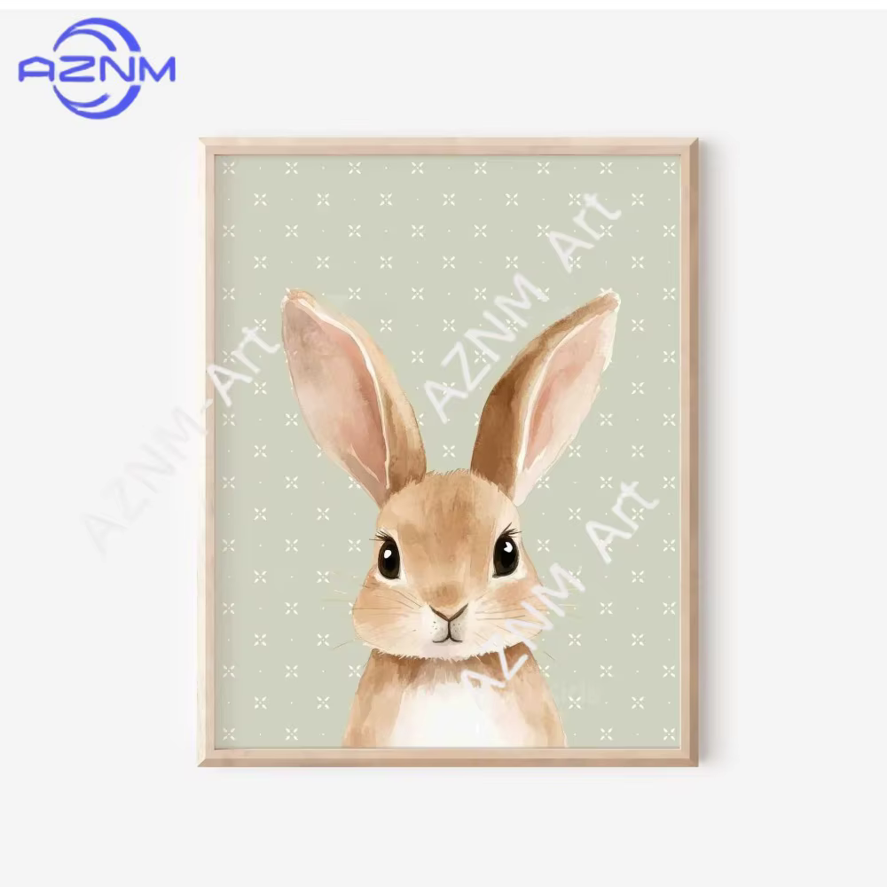 Décoration murale en toile sans cadre pour chambre d'enfant, style nordique moderne, dessin animé, lapin, hibou, ours, anglais, 1 pièce/6 pièces
