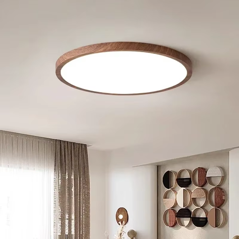 Plafonnier LED circulaire à grain de bois