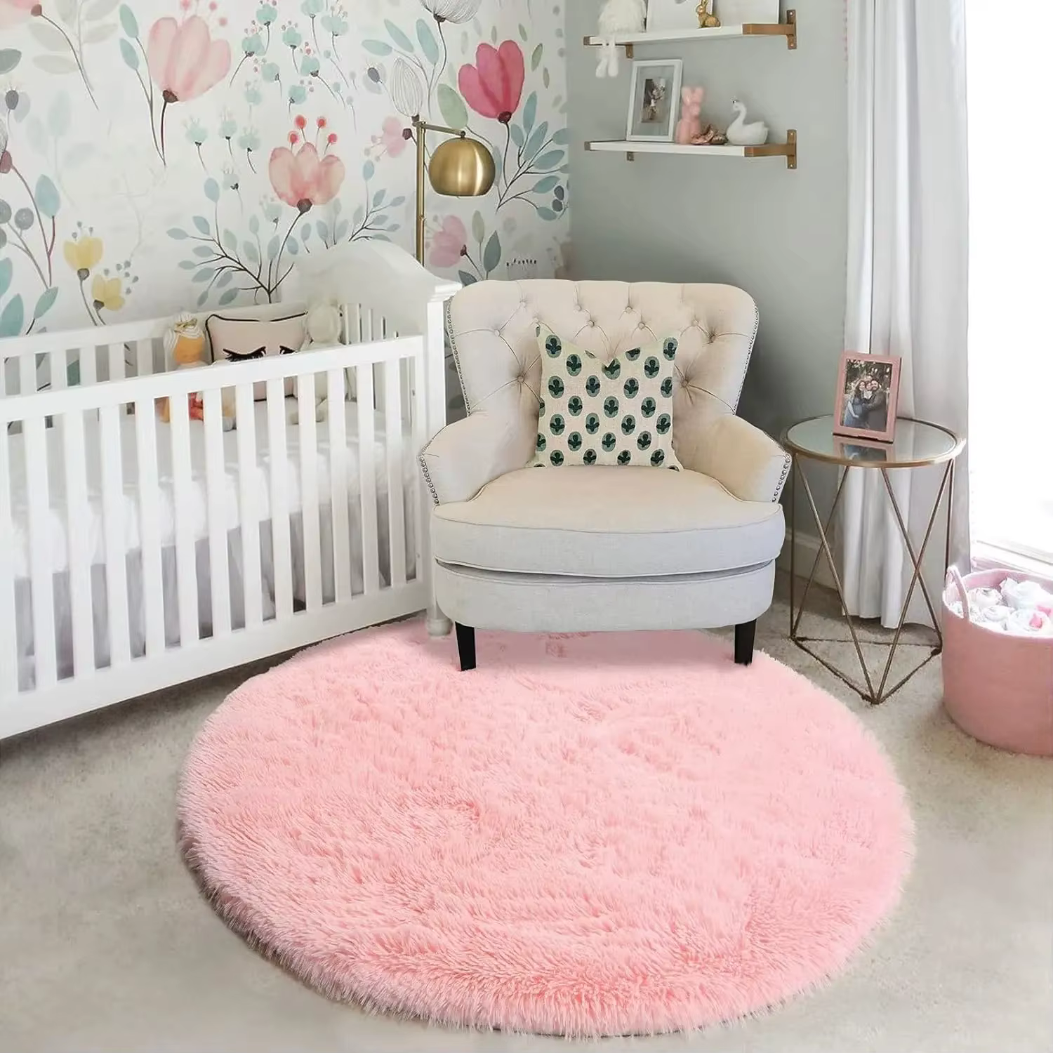 Vikama Tapis rond rose pour chambre de fille