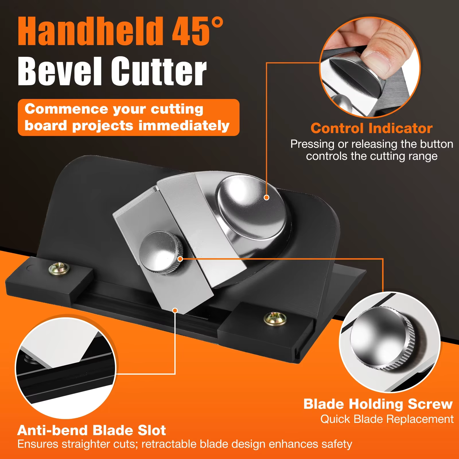 Coupe-tapis rétractable 45 ° Cutter à lame biseautée pour carton de passe-partout