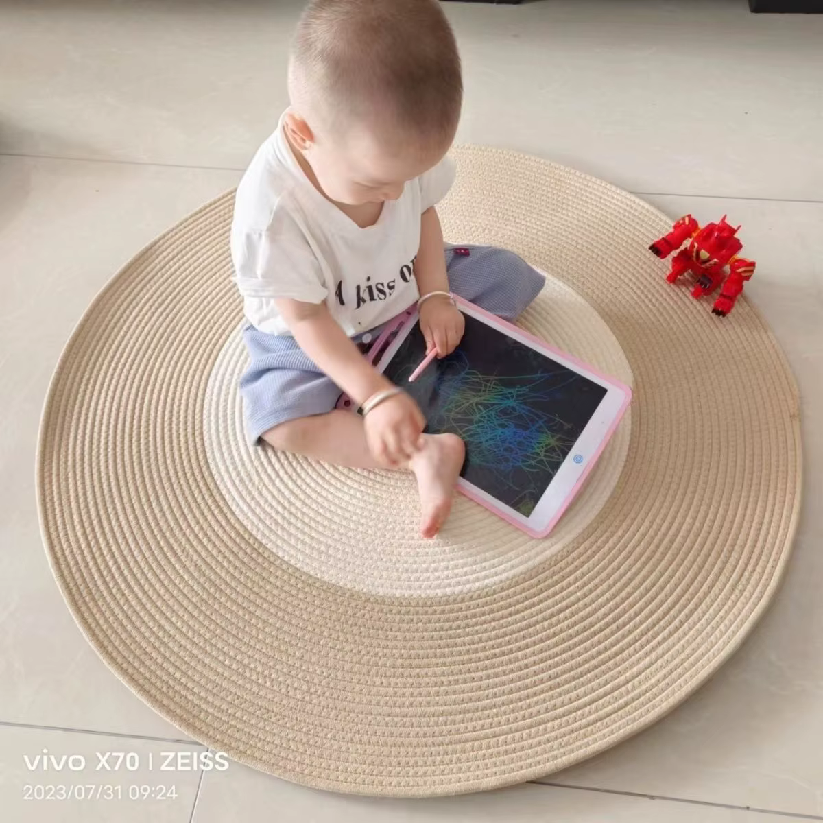 Tapis rond en coton tissé à la main de style nordique