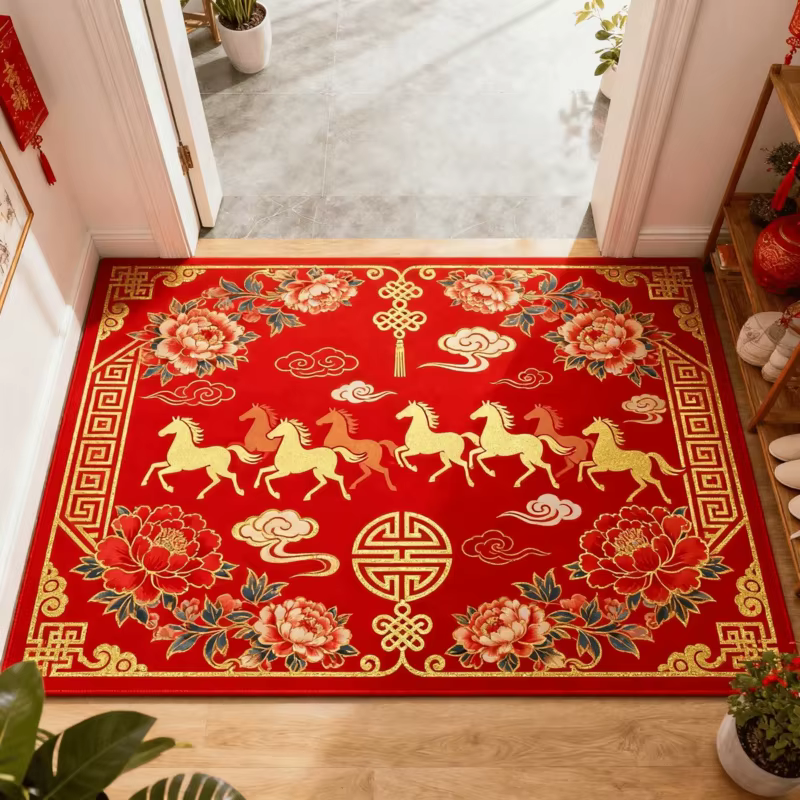Tapis antidérapant VIKAMA motif cheval rouge pour le Festival du Printemps
