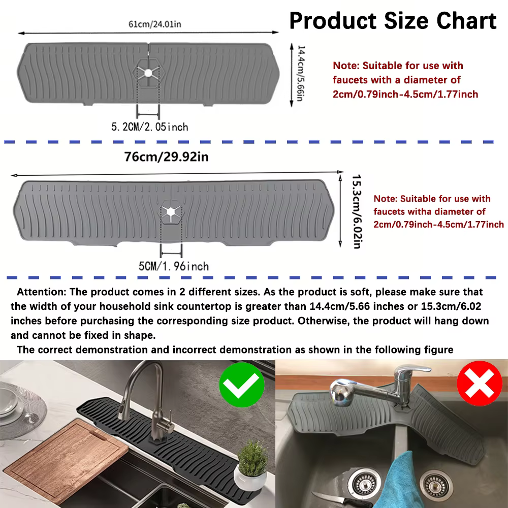 Tapis de protection long en silicone pour robinet d'évier