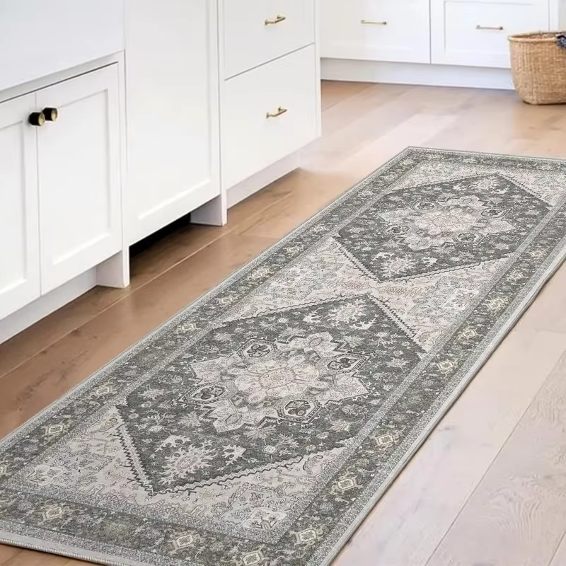 Tapis de couloir vintage à motif floral oriental
