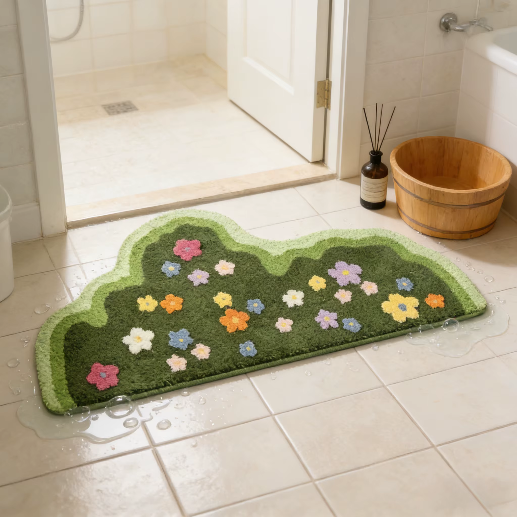 Tapis capitonné floral à poils souples de qualité supérieure