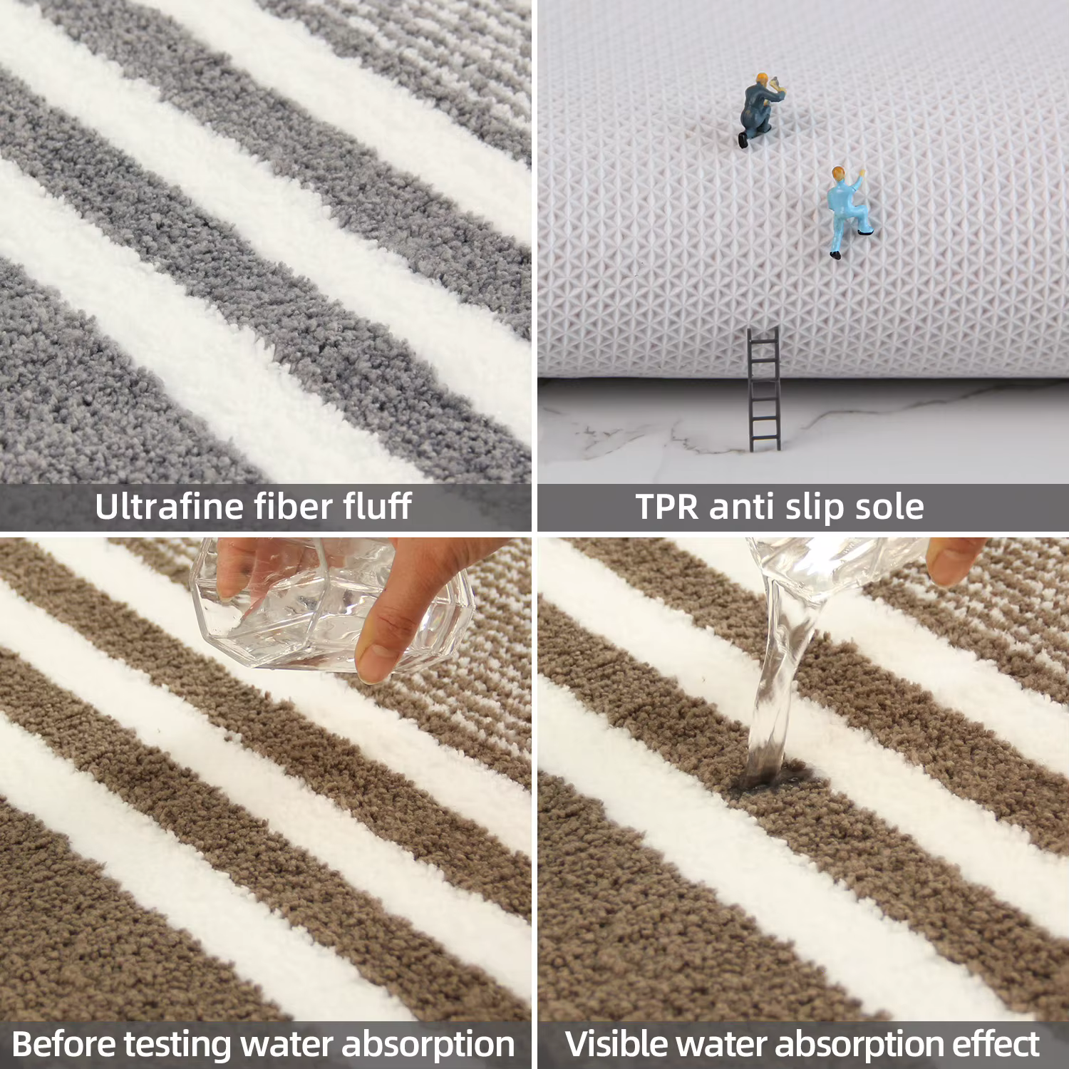 Ensemble de tapis de salle de bain rayé en microfibre