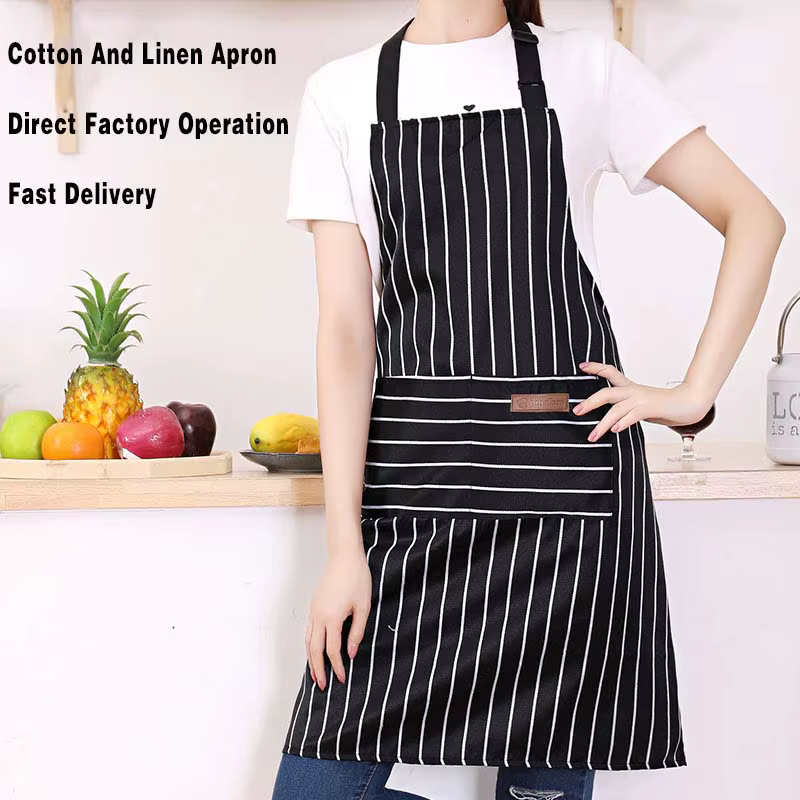 Tablier de cuisine rayé noir et blanc, réglable, résistant à l'huile, avec 2 poches, pour hommes et femmes, pour la pâtisserie, la cuisine, le restaurant