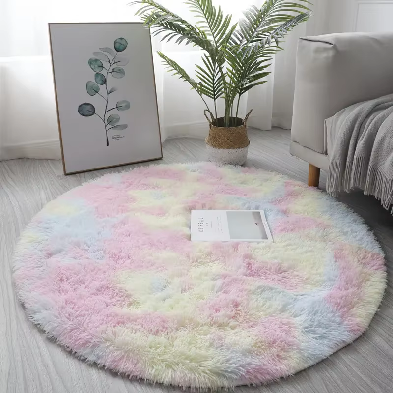 Tapis en Polymères Ronds en Peluche Super Doux
