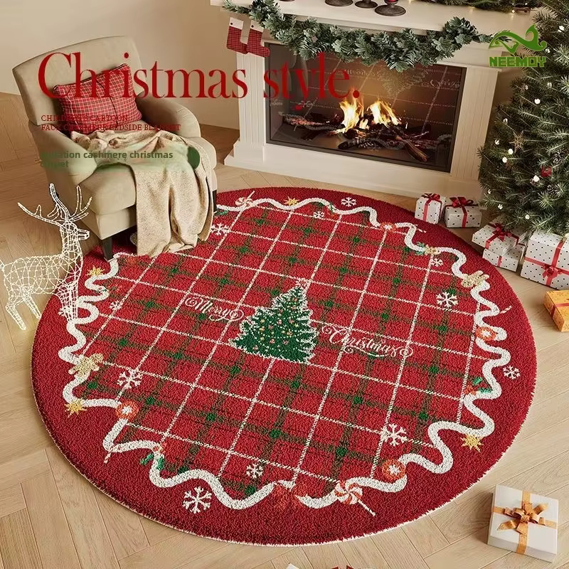 Tapis de noël rond antidérapant pour salon et chambre à coucher