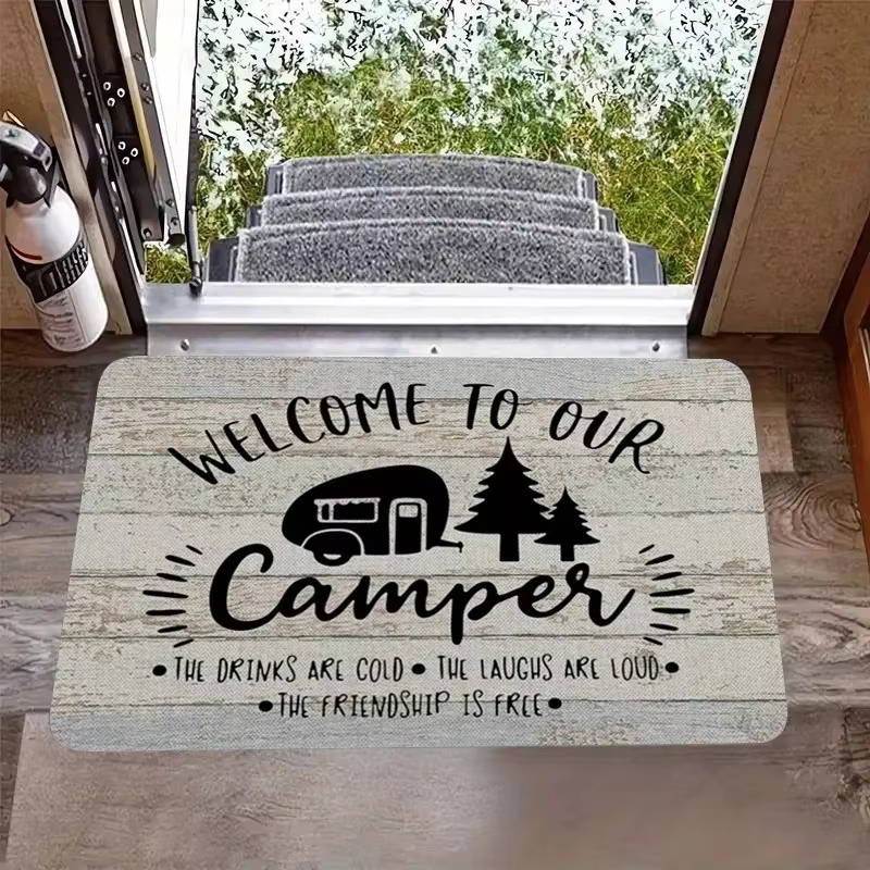Tapis d'entrée VIKAMA en bois rustique à motif floral