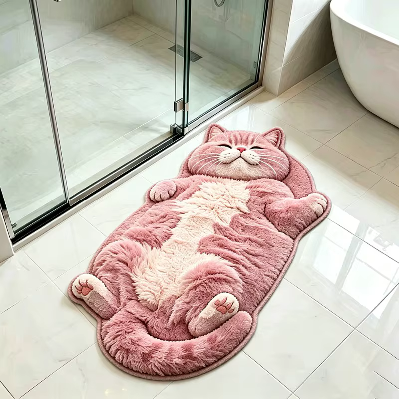 Tapis à motif de chat rose mignon et ludique