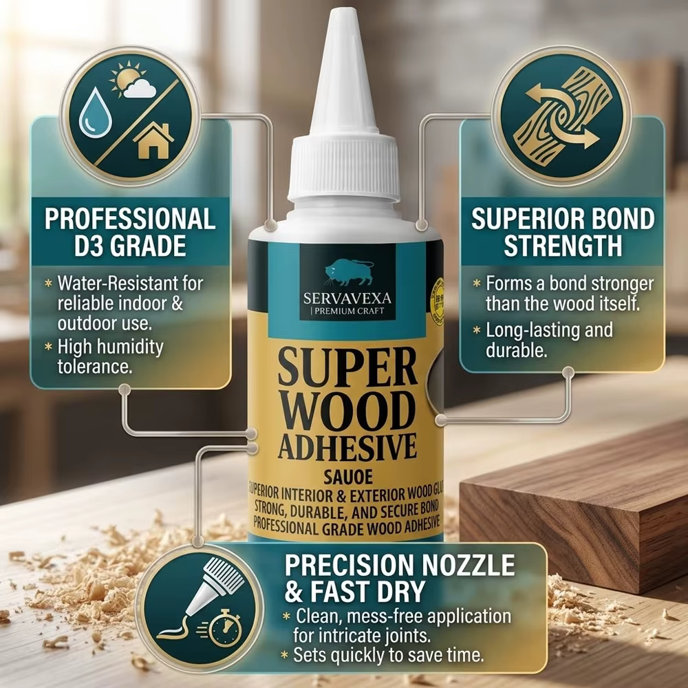 Colle à bois SERVAVEXA D3, 50g, adhésif bois résistant à l'eau pour travaux de menuiserie intérieure et extérieure, artisanat, réparation de meubles