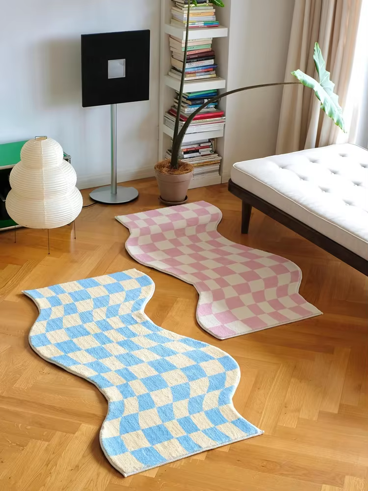 Tapis de chambre à coucher en damier irrégulier