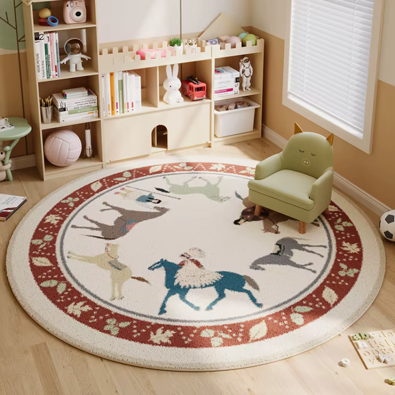 Tapis Épais Rond en Peluche pour Chambre d'Enfant