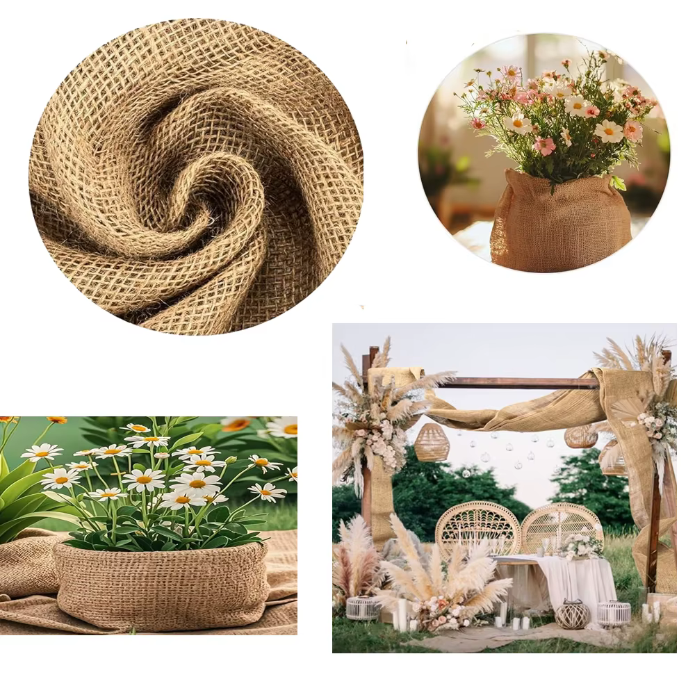 Toile de jute naturelle haute densité de 160 cm de large pour la décoration de mariages