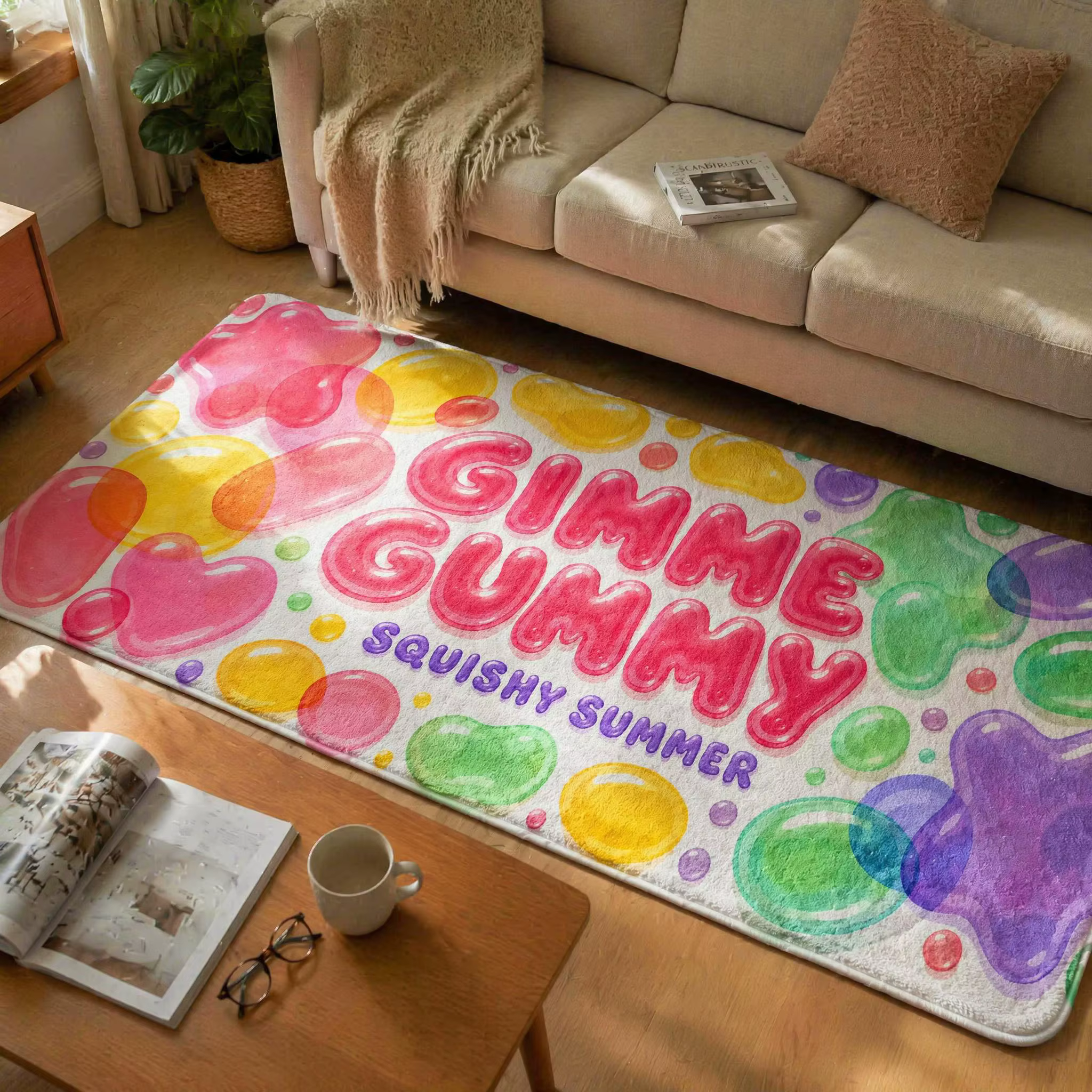 Tapis d'été souple et coloré à motif de bonbons gélifiés