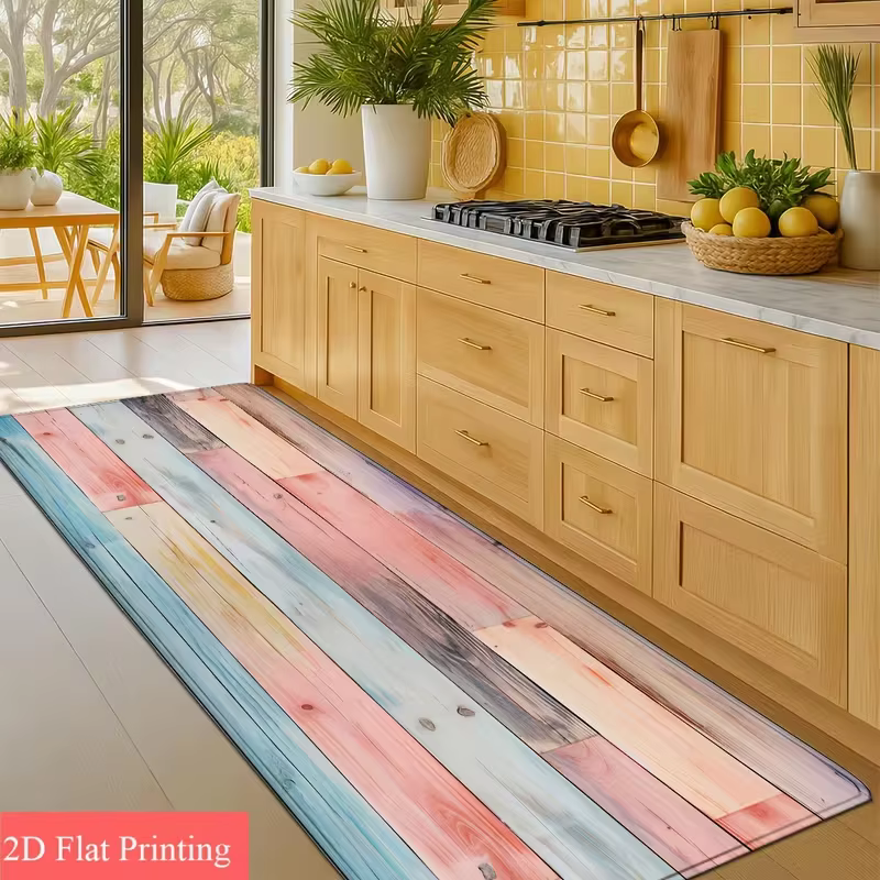 Tapis de couloir rustique à motif bois grainé brun foncé