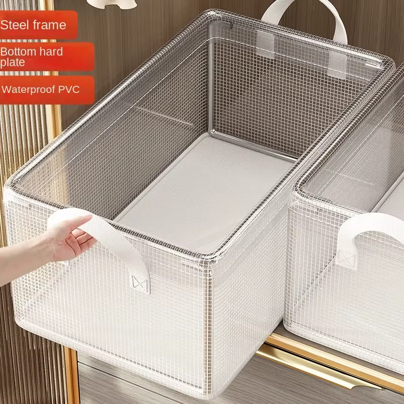 1 boîte de rangement transparente en PVC avec cadre en acier solide, imperméable, panier de rangement pour sous-vêtements, adapté à la maison et aux dortoirs