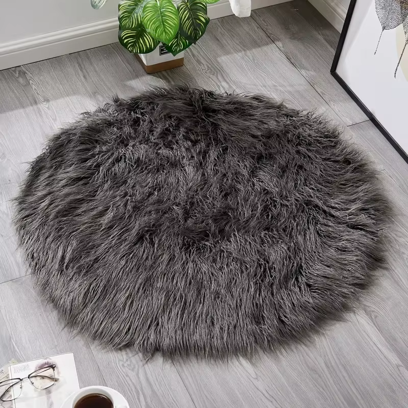 Tapis ronds en fausse fourrure de mouton et peluche soyeuse