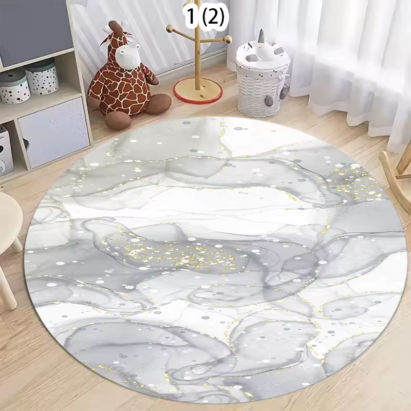 Nouveau style 2026 : Tapis rond luxueux couleur marbre blanc et or pour chambre à coucher
