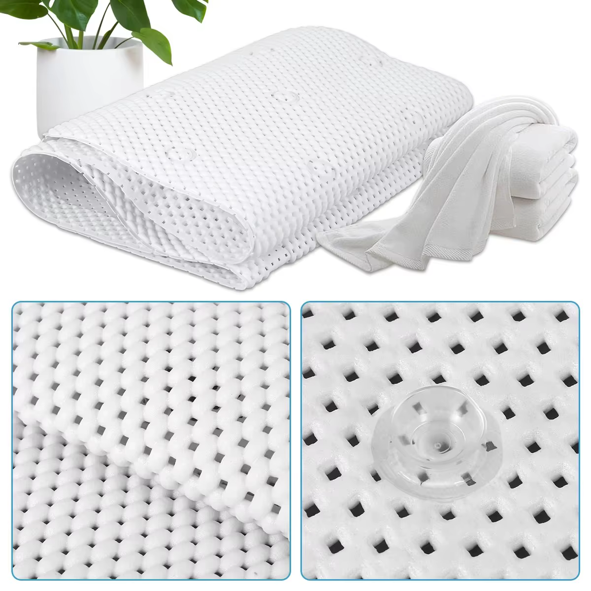 Nouveau tapis de baignoire antidérapant Extra Long avec ventouse PVC Massage creux avec coussin