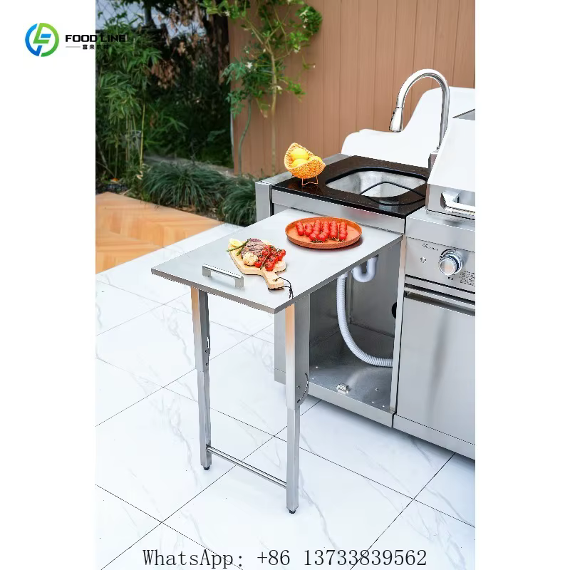 Cuisine extérieure personnalisée, barbecue à gaz moderne haut de gamme, barbecue de luxe pour fêtes, réfrigérateur, évier
