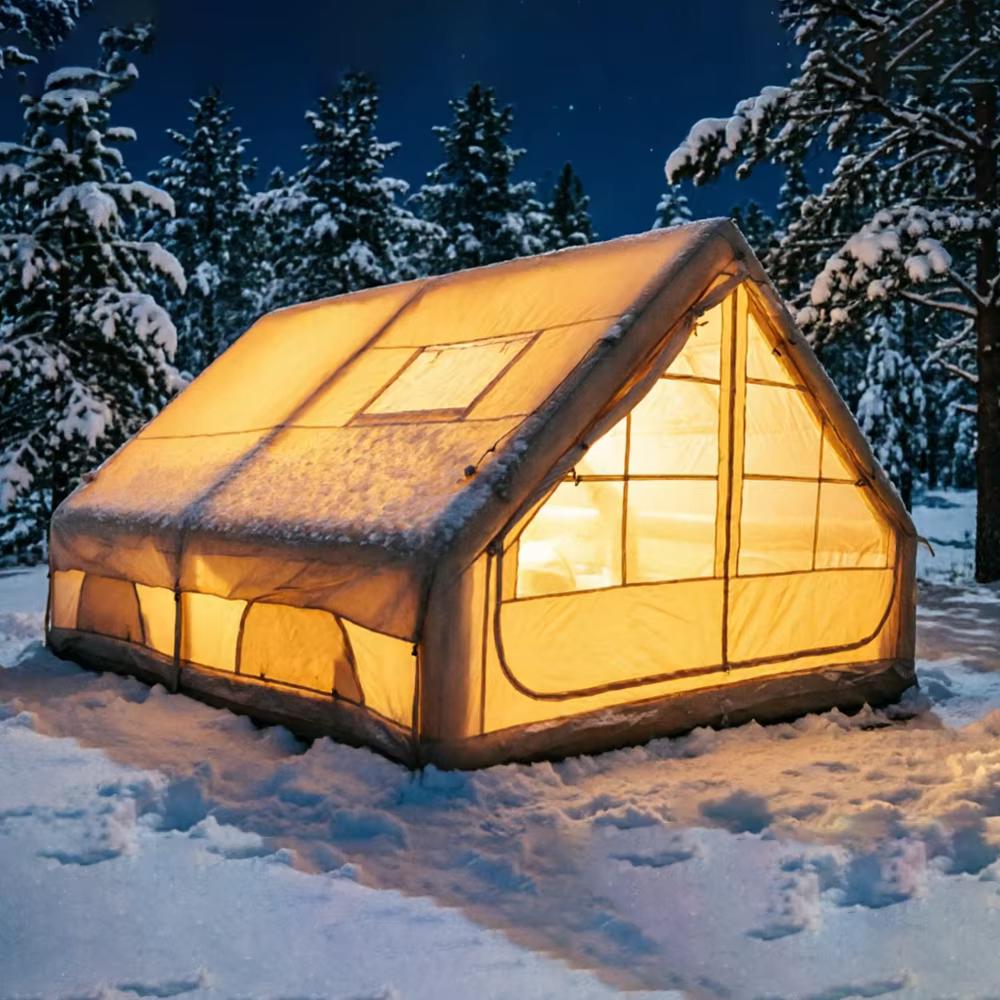 12 ㎡ Grande tente de camping gonflable pour 4 à 8 personnes avec fenêtres, portable, imperméable, pare-soleil, tente de camping quatre saisons