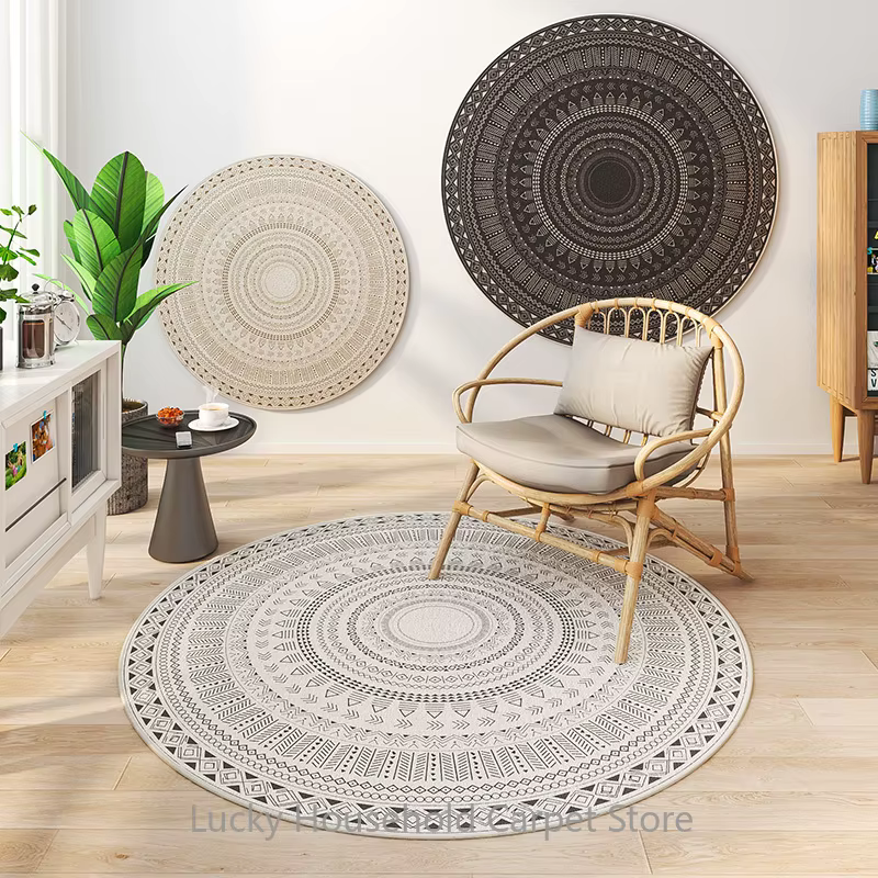 Tapis rond marocain pour chaise longue