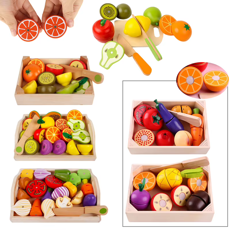 Jouet de cuisine en bois de simulation, jeu classique Montessori éducatif pour enfants, cadeau pour enfants, ensemble de fruits et légumes à découper