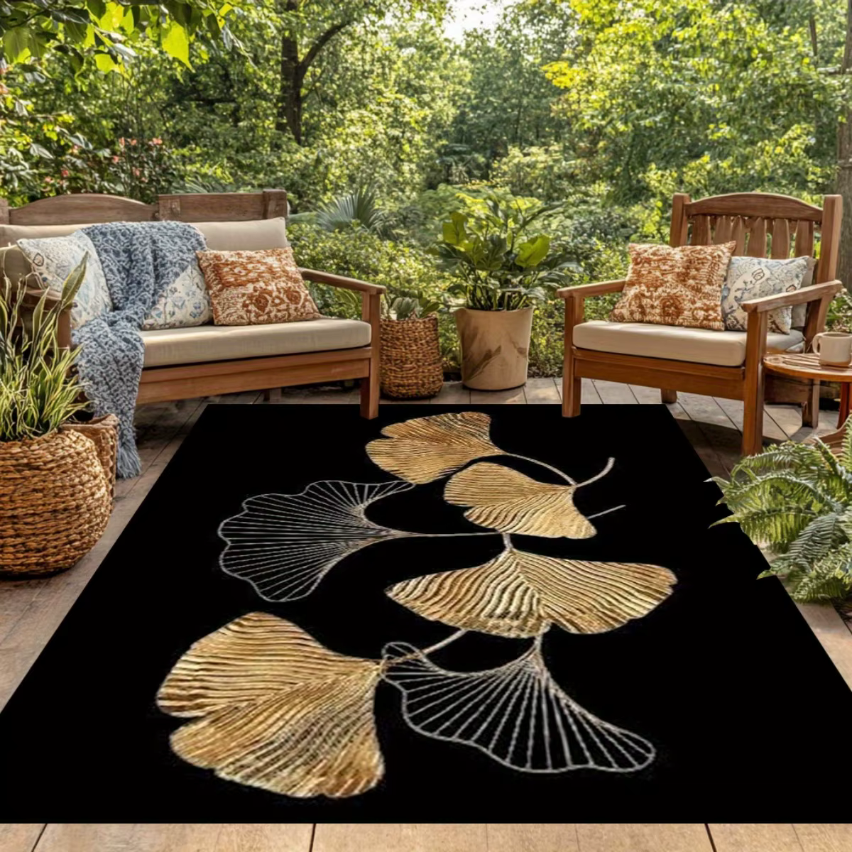Tapis en flanelle imprimé feuille de ginkgo