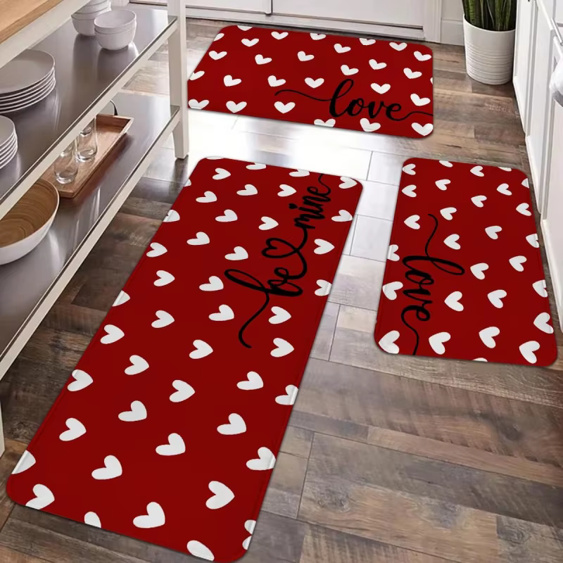 Ensemble de tapis de cuisine pour la Saint-Valentin, tapis de couloir de cuisine, avec petits cœurs et motif d'amour.