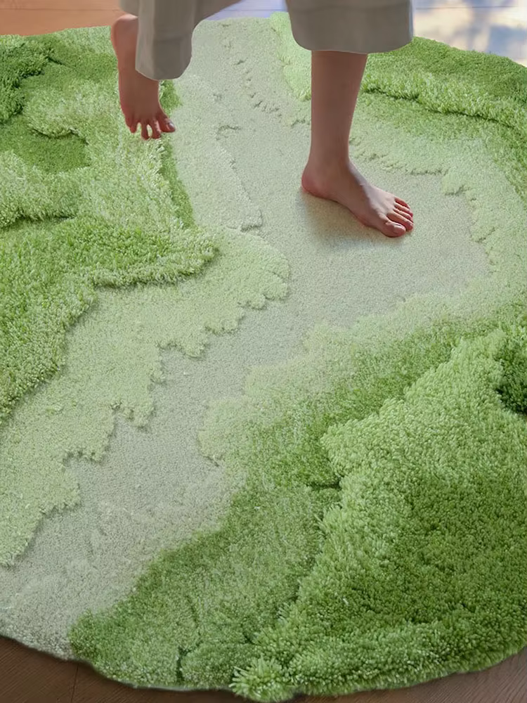 Tapis Rond de Luxe en Laine Verte