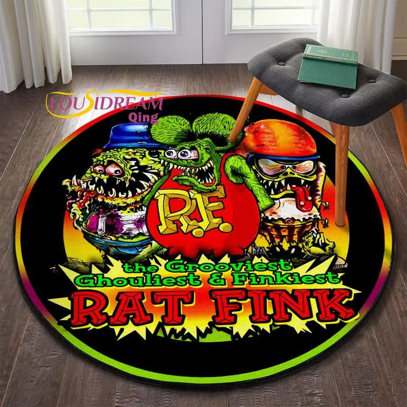 Tapis de sol rond rétro Rat Fink lea