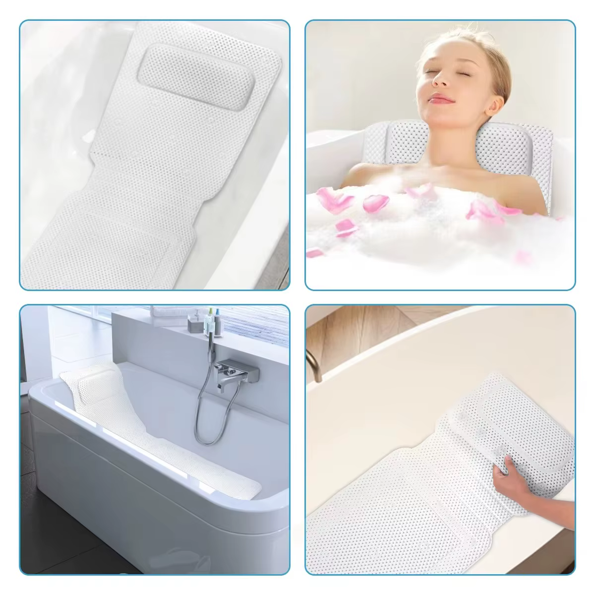 Nouveau tapis de baignoire antidérapant Extra Long avec ventouse PVC Massage creux avec coussin