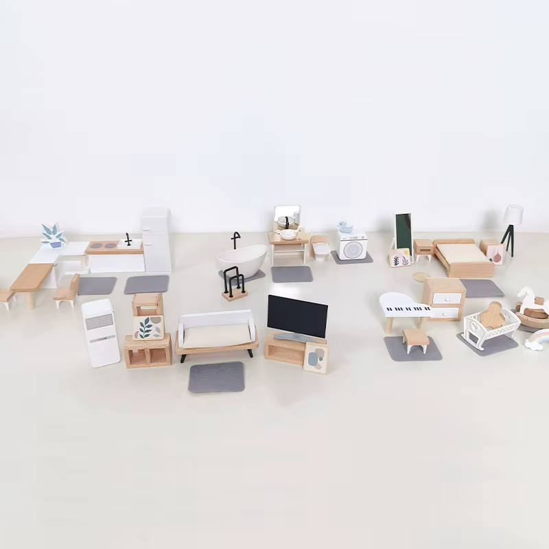 Maison de jeu en bois pour enfants, ensemble de jouets, Mini maison de poupée, ensemble de meubles simulés, articles de cuisine de chambre à coucher, accessoire de Table et de chaises ﻿