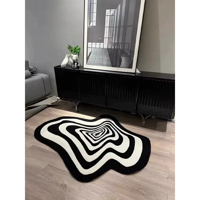Tapis à rayures noires et blanches pour salon