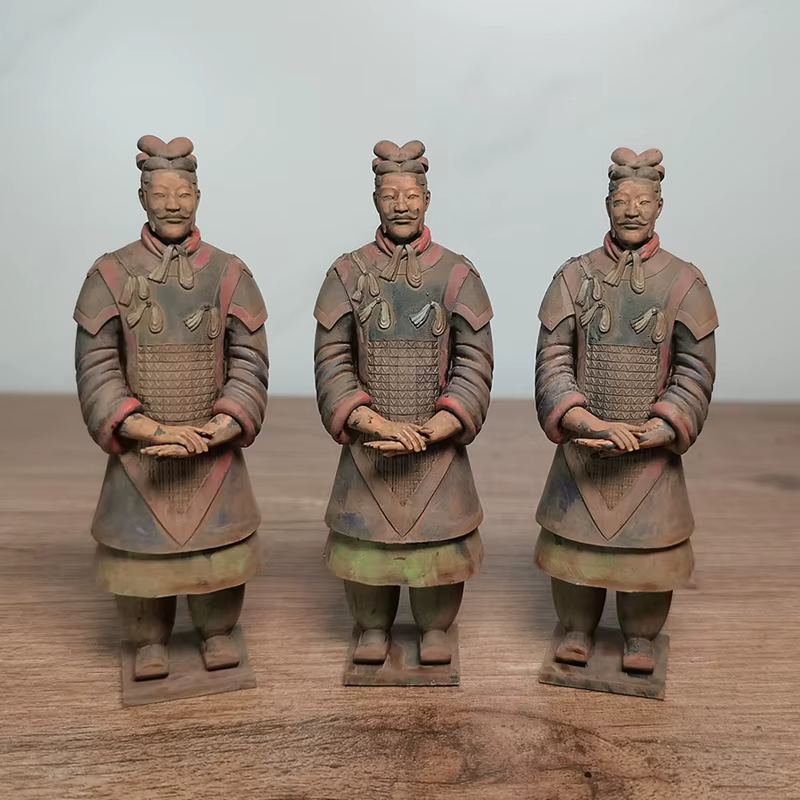 Ornements de Kokors et de chevaux en terre cuite peints à la main, mini modèle de bureau de la dynastie Qin chinoise, Sir Als
