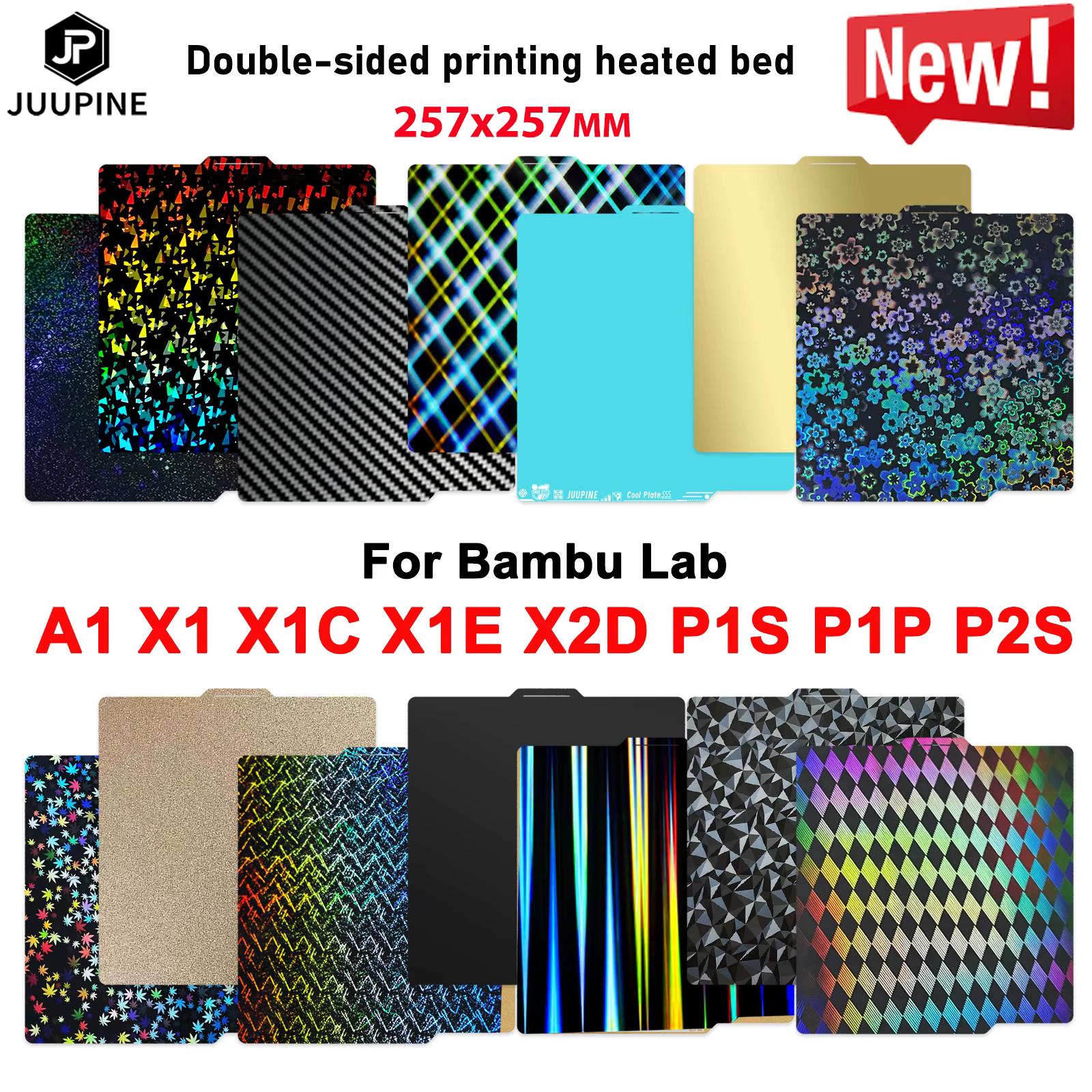 Plaque de construction double face en acier à ressort 257x257mm pour Bambu Lab A1 P1P P1S P2S X1 X1C X1E X2D, feuille PEI Bambu Lab A1 pour imprimante 3D
