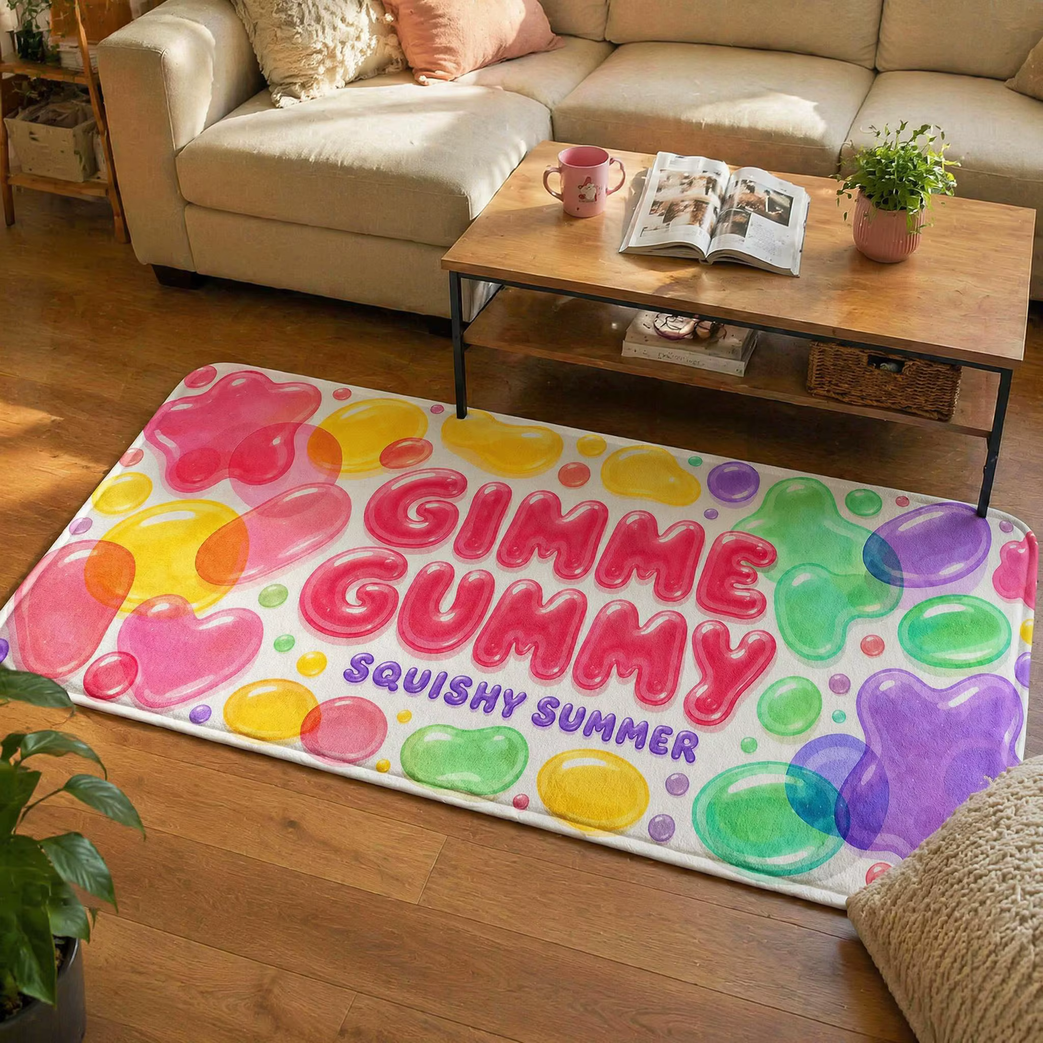 Tapis d'été souple et coloré à motif de bonbons gélifiés