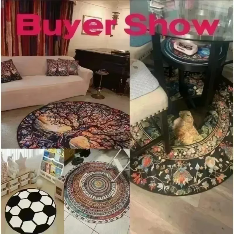 Tapis rond imprimé nœud rose Kawaii