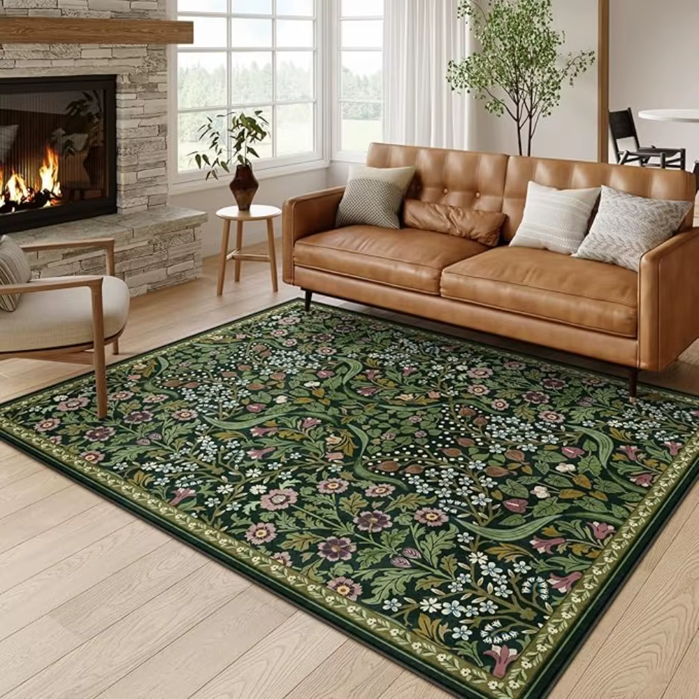 Tapis Floral tapis Beige vert motif de vigne avec motif de fleur colorée tapis de sol doux pour salon décoration de la maison tapis
