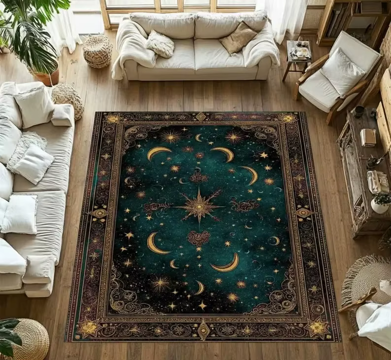 Tapis bohème violet Royal lune et étoiles