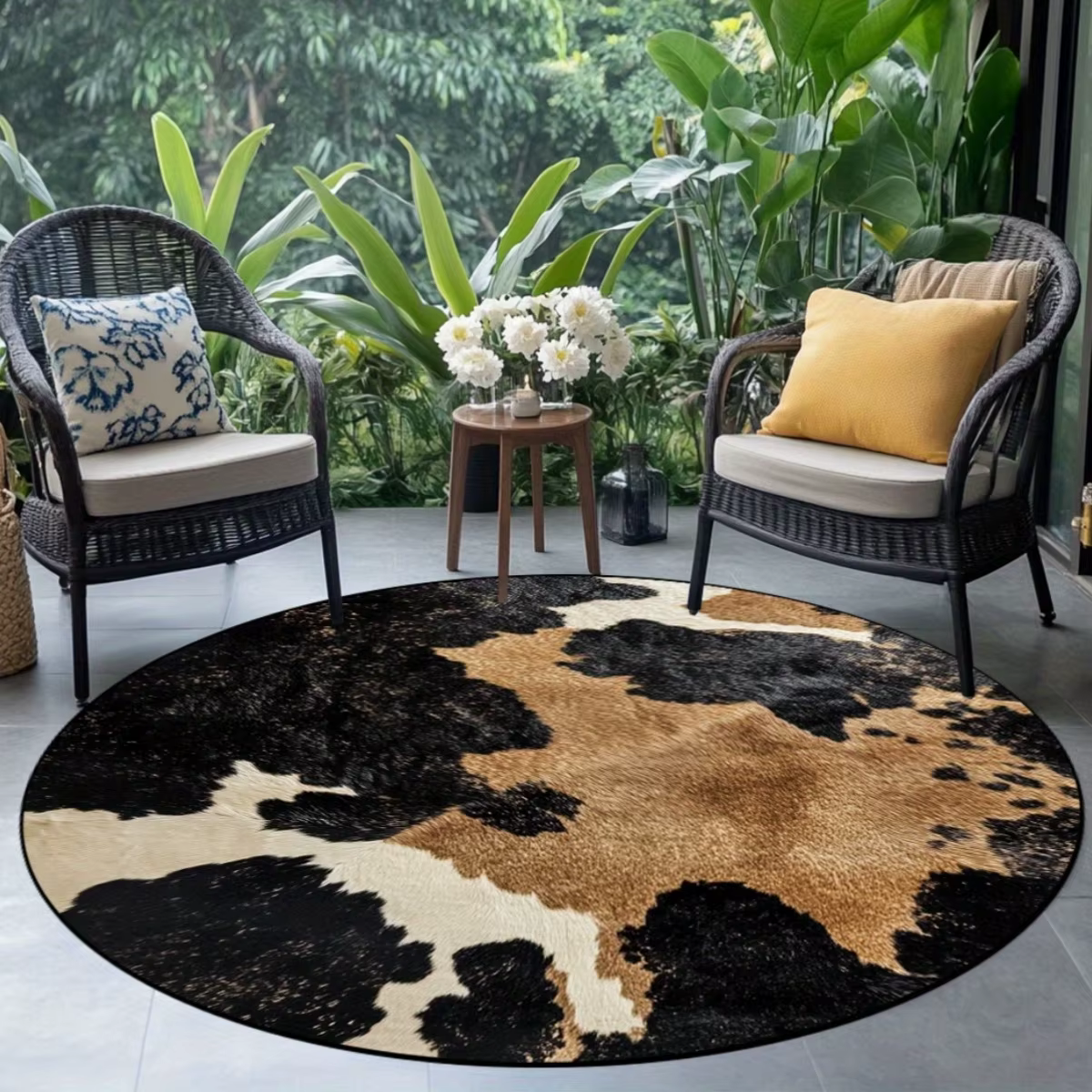 Tapis rond imprimé vache