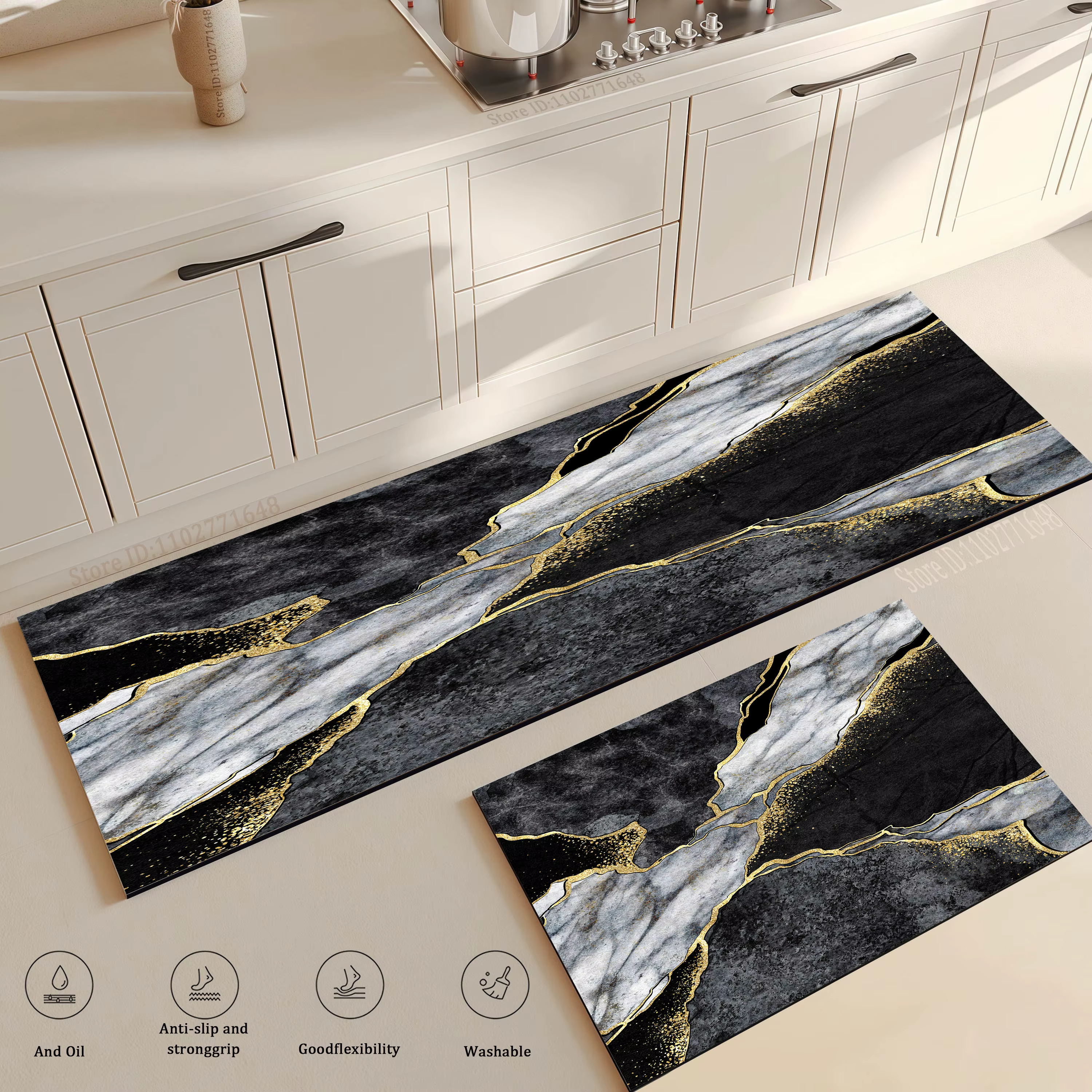 Tapis absorbants de cuisine à motif de marbre, paillasson adapté à l'armoire, lavable, antidérapant, pour entrée de salle de bain, Long, grand tapis coloré