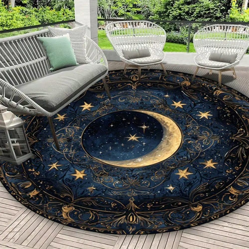 Tapis de sol circulaire à motif étoile et lune